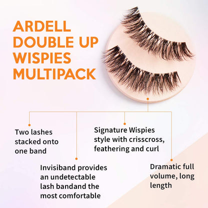 Ardell Double Up Wispies False Eyelashes – 2-Pack for Dramatic Volume & Invisiband