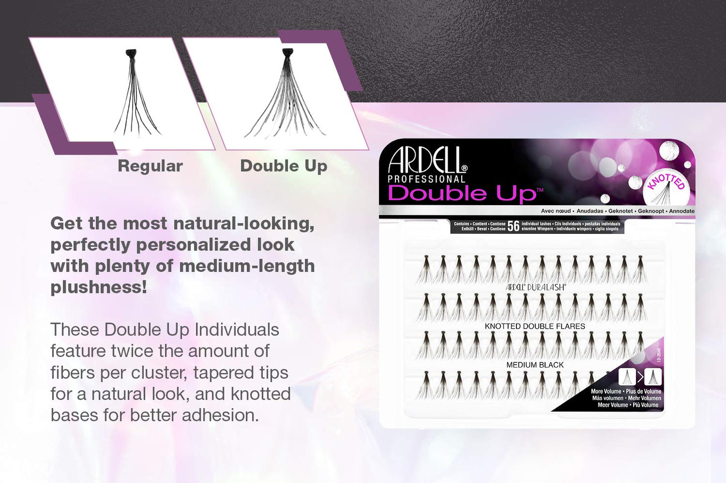 Ardell Double Up Individuals Knotted Medium Black Lashes - 4 Pack | Volumizing, Feathery Look