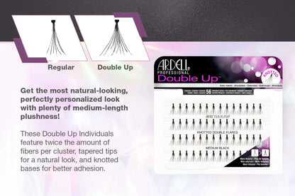 Ardell Double Up Individuals Knotted Medium Black Lashes - 4 Pack | Volumizing, Feathery Look
