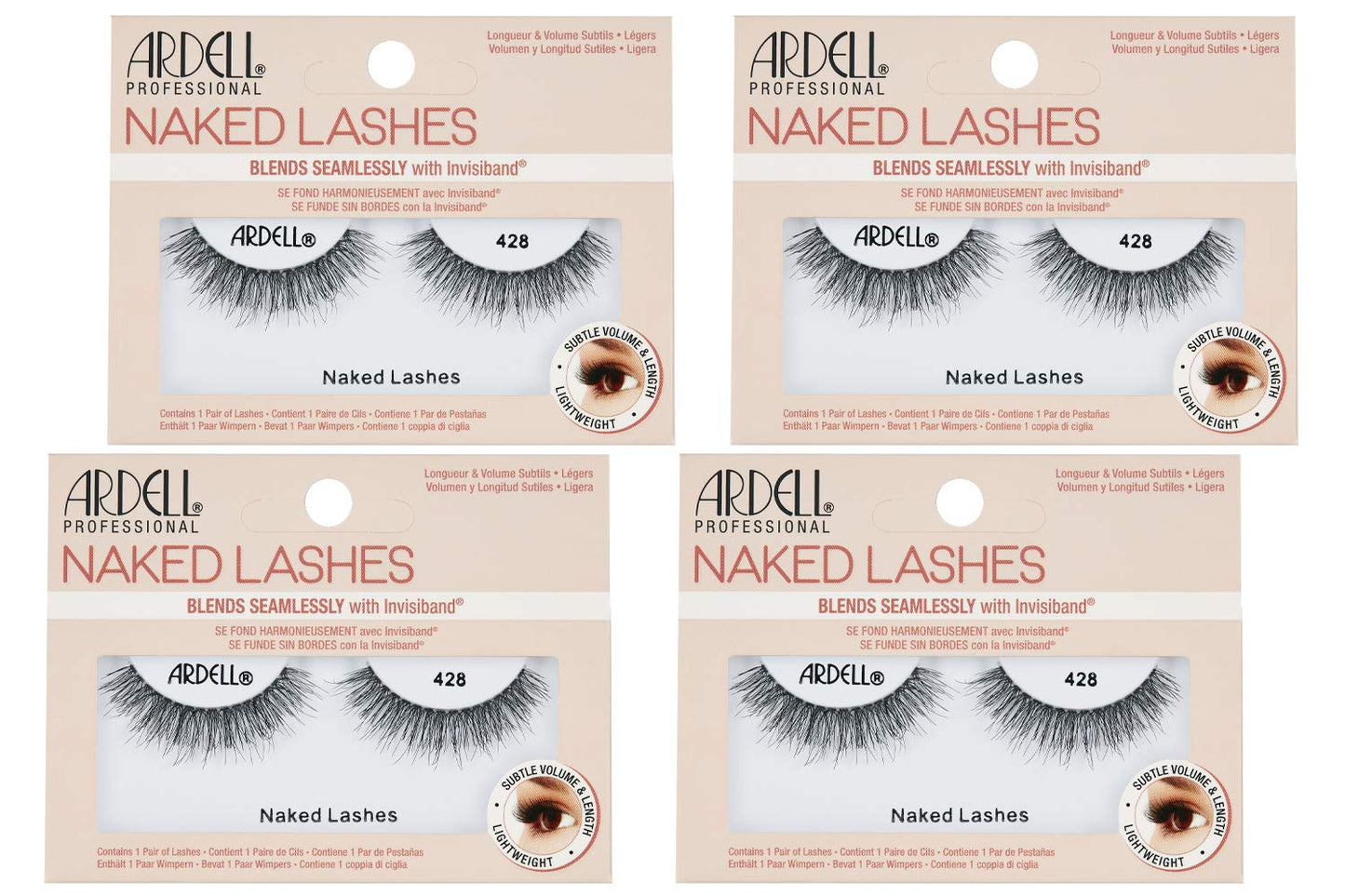Ardell Naked Lashes Natural 428 with Invisiband – Everyday Wear False Eyelashes, Comfortable Strip Lashes, 4 Pairs
