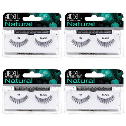 Ardell Natural Lashes 124 - Black, Lightweight Strip Lashes (4 Pack)