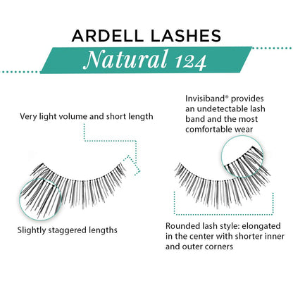 Ardell Natural Lashes 124 - Black, Lightweight Strip Lashes (4 Pack)