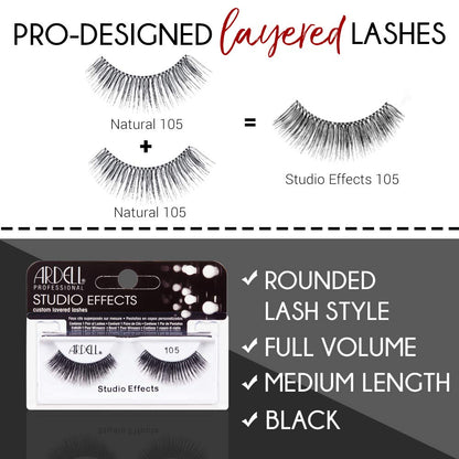 Ardell Studio Effects 105 False Eyelashes – Custom Layered, Reusable 4-Pack for Dramatic Eye Look