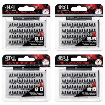 Ardell Triple Individual Lashes - Long Black, Knot-Free, 4-Pack