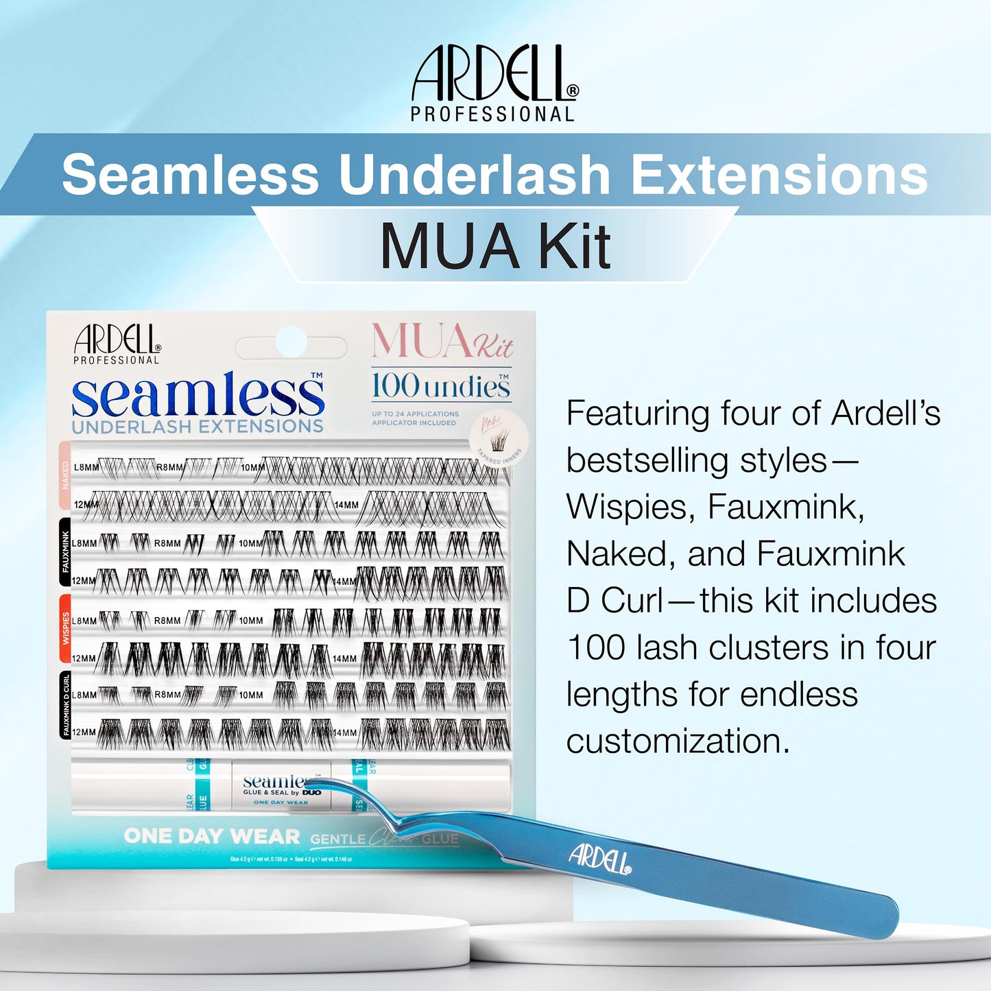 Ardell Underlash MUA Kit – Individual Lash Clusters, 4 Styles, Glue & Precision Applicator