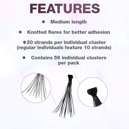 Ardell Double Up Individuals Knotted Medium Black Lashes - 4 Pack | Volumizing, Feathery Look