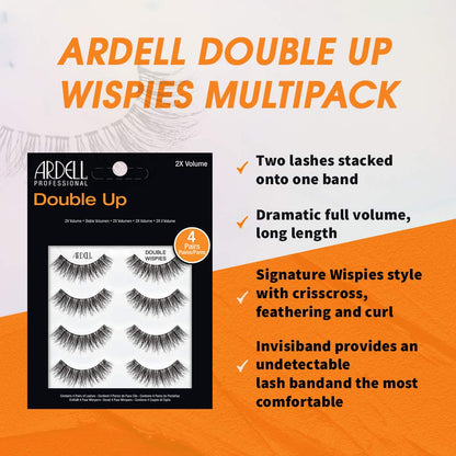 Ardell Double Up Wispies False Eyelashes – 2-Pack for Dramatic Volume & Invisiband