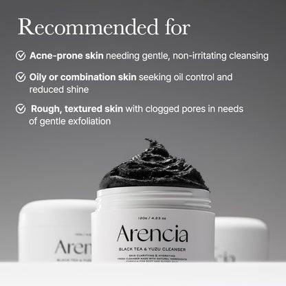 ARENCIA Black Tea Rice Mochi Cleanser – Pore Care & Sebum Control, 120g