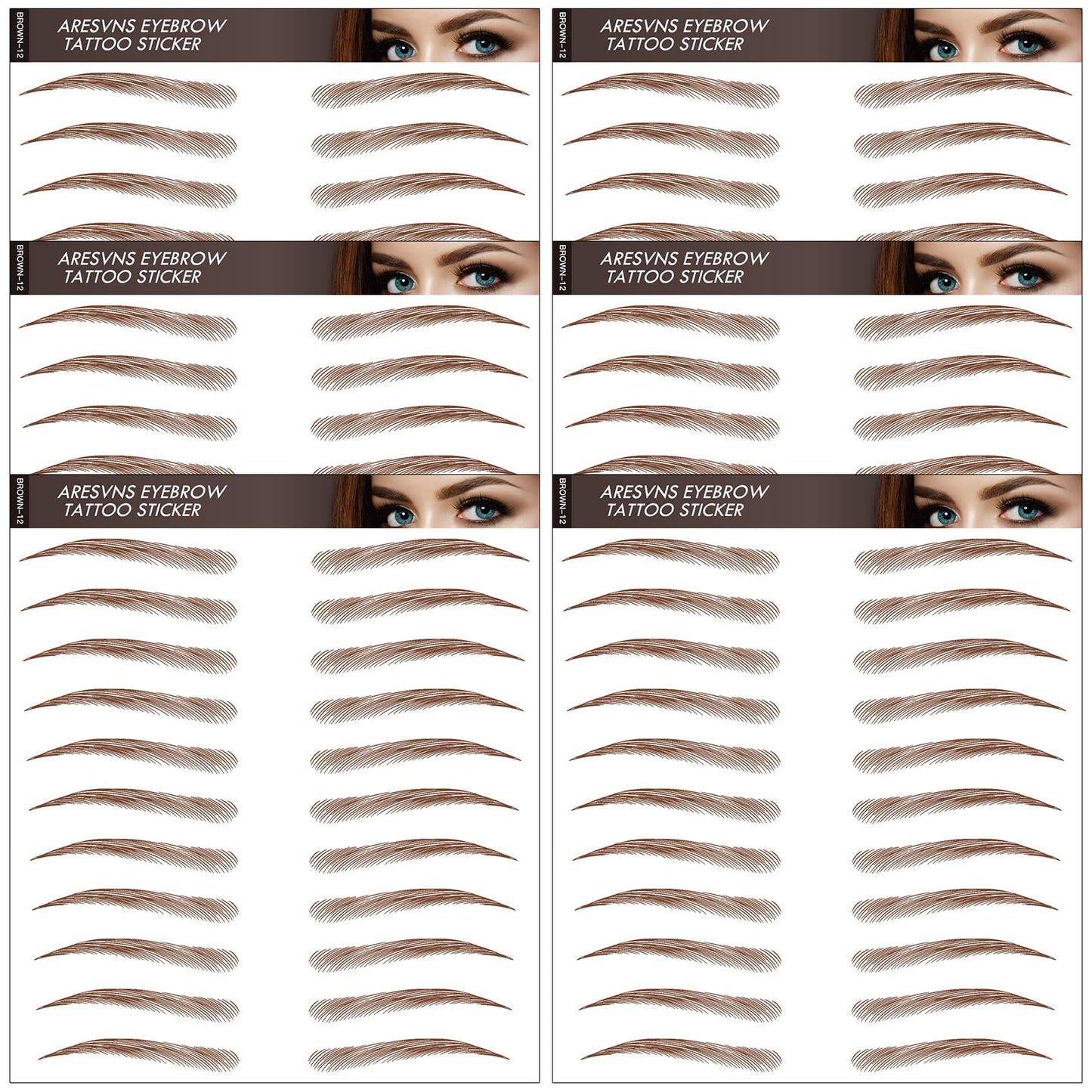 Aresvns Tattoo Eyebrow 66 Pairs — 4D Hair-Like, Waterproof, Lasts 3-5 Days