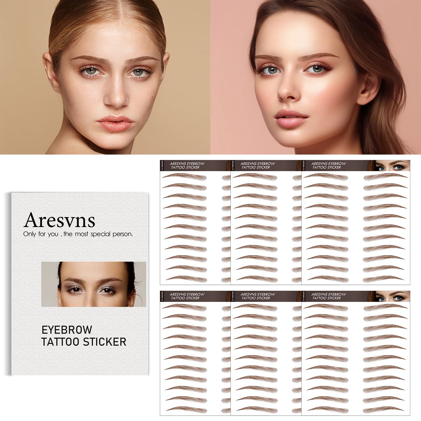 Aresvns Tattoo Eyebrow 66 Pairs — 4D Hair-Like, Waterproof, Lasts 3-5 Days