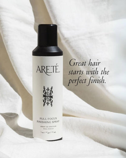 ARETÉ Full Focus Finishing Spray – Strong Buildable Hold, Shiny Finish, Anti-Frizz Hairspray for Women | Made in USA 8oz