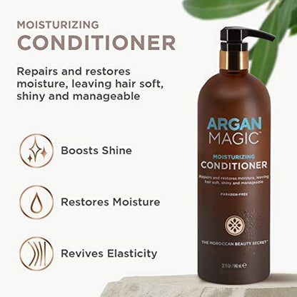 Argan Magic Moisturizing Conditioner – Detangle, Hydrate & Nourish Dry, Chemically Treated Hair | 32 oz x 2 Pack | Made in USA