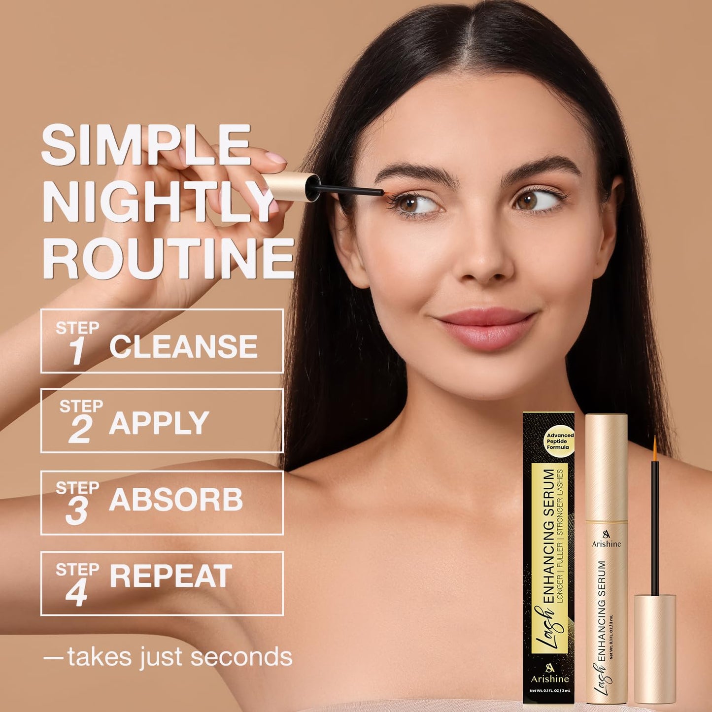 Arishine Eyelash Growth Serum – Lash & Brow Enhancer with Peptides, Ginseng & Amino Acids | 3 mL