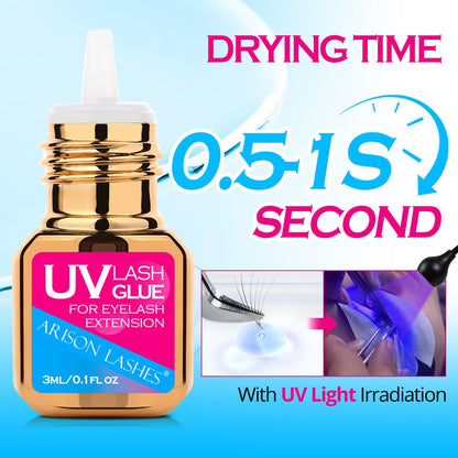 ARISON LASHES UV Lash Glue Kit—0.5–1s Cure, Waterproof, Pro-Use (3ml, Blue)