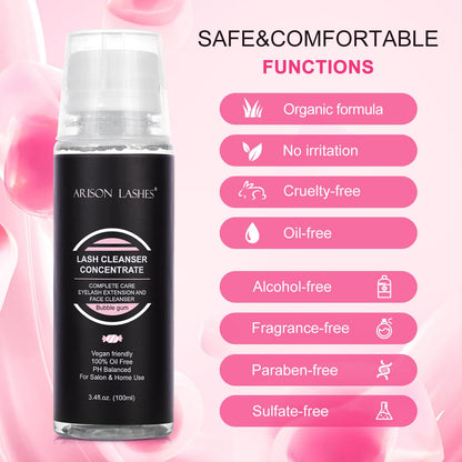 ARISON LASHES Eyelash Cleanser Concentrate 100ml – Gentle Foaming Lash Extensions Shampoo for Salon-Home Care (Bubble Gum)