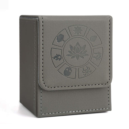 Arkeiliy MTG Deck Box — Leather 110+ Card Storage with 50 Sleeves (Grey)