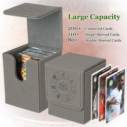 Arkeiliy MTG Deck Box — Leather 110+ Card Storage with 50 Sleeves (Grey)