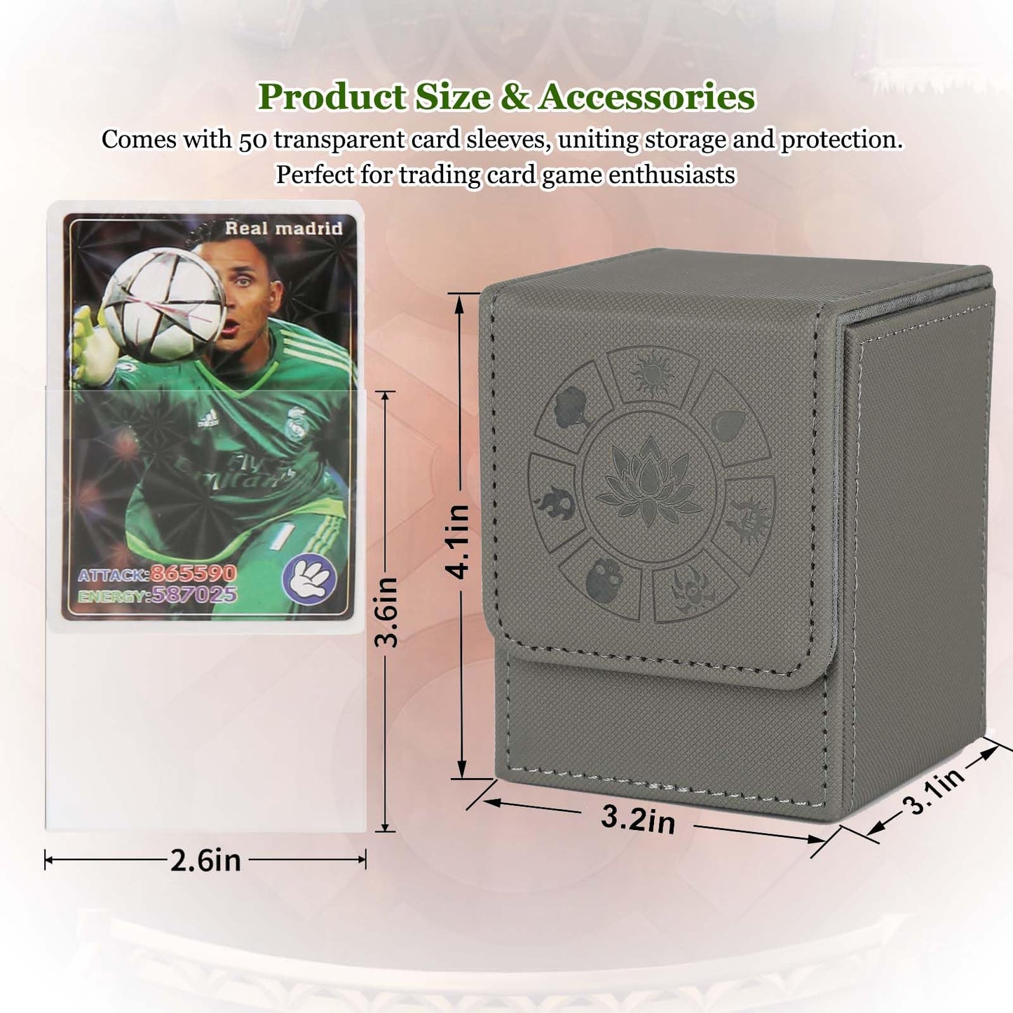 Arkeiliy MTG Deck Box — Leather 110+ Card Storage with 50 Sleeves (Grey)