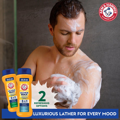 Arm & Hammer Essentials 3-in-1 Men's Body Wash, Cool Water - Ultra Max 22.5oz