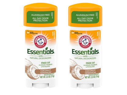 ARM & HAMMER Essentials Deodorant Coconut Geranium – Aluminum-Free, Paraben-Free, Phthalate-Free, 2.5 oz (Pack of 3)