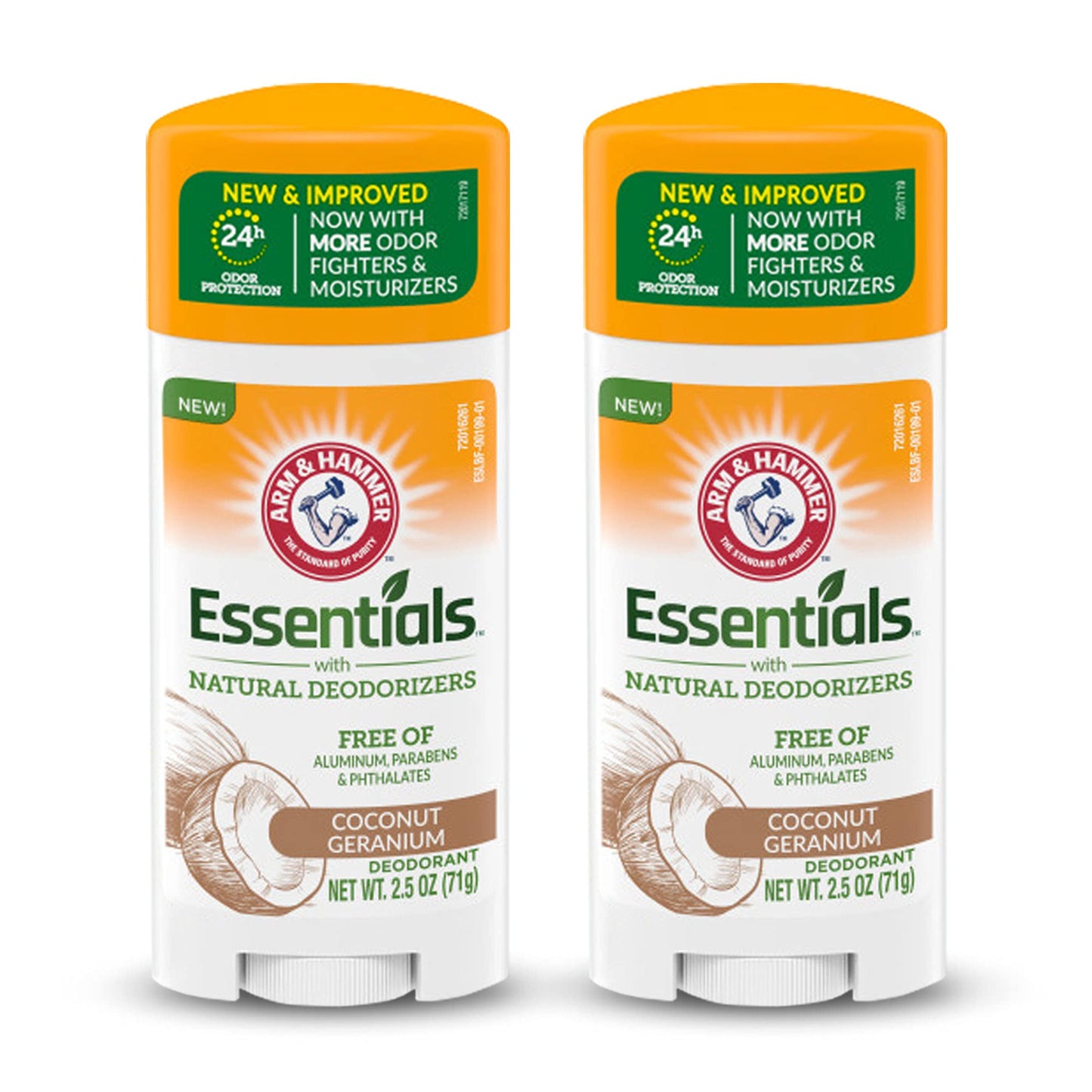 ARM & HAMMER Essentials Deodorant - Coconut Geranium - Aluminum-Free, 2.5 oz (Pack of 2)