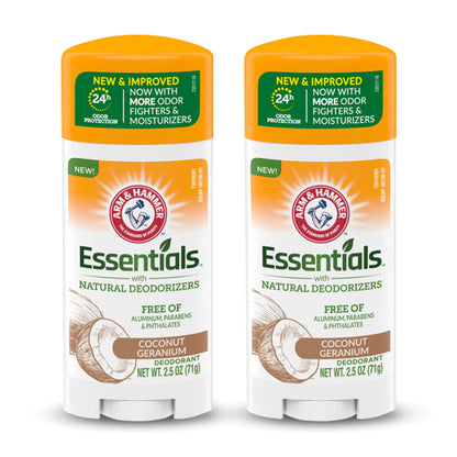 ARM & HAMMER Essentials Deodorant - Coconut Geranium - Aluminum-Free, 2.5 oz (Pack of 2)
