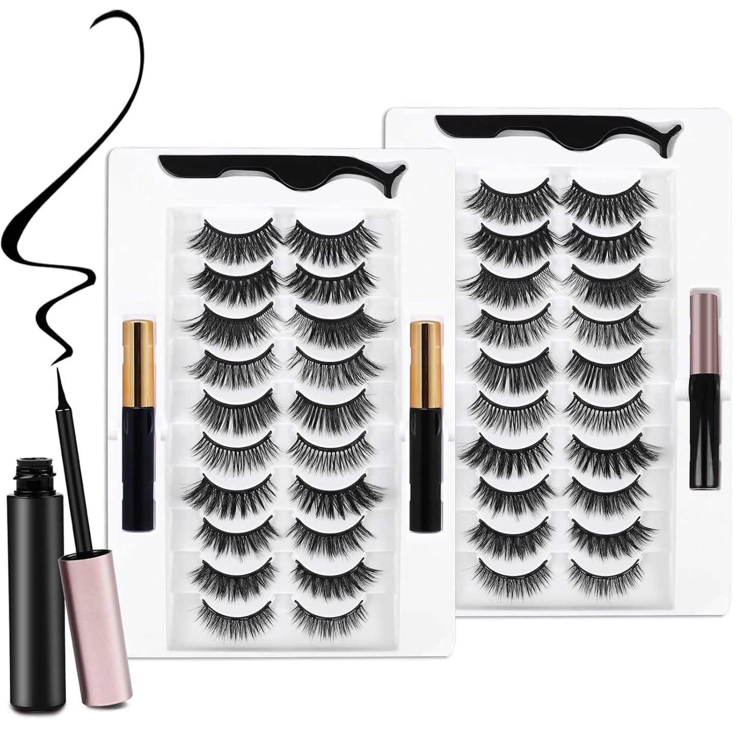 AROIC 20 Kinds of 3D 5D Magnetic Eyelash Kit – 20 Pairs, Glue & 2 Tweezers, Natural Look
