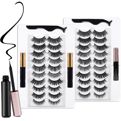 AROIC 20 Kinds of 3D 5D Magnetic Eyelash Kit – 20 Pairs, Glue & 2 Tweezers, Natural Look