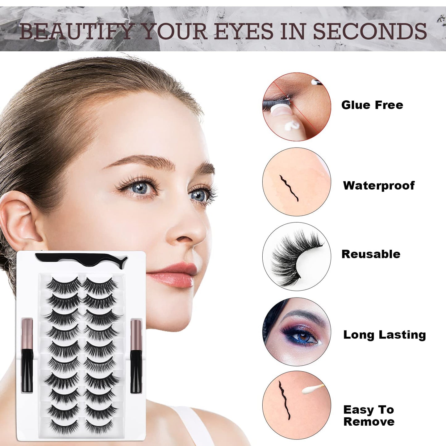 AROIC 20 Kinds of 3D 5D Magnetic Eyelash Kit – 20 Pairs, Glue & 2 Tweezers, Natural Look