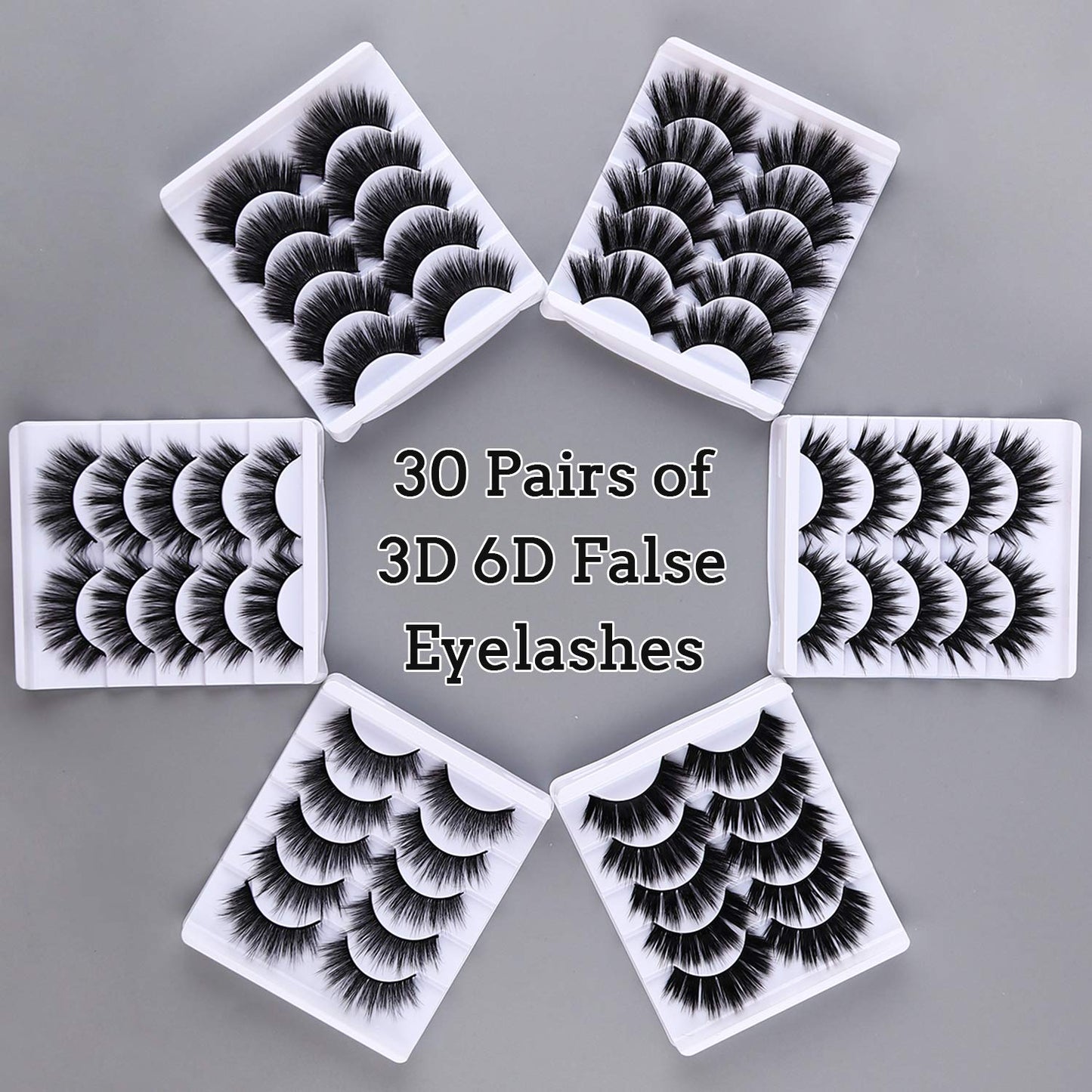 AROIC 30 Pairs False Eyelashes Kit – 3D 6D Wispy Lashes, 6 Styles, Reusable Handmade, Lightweight Natural Look