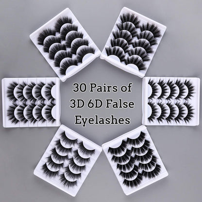 AROIC 30 Pairs False Eyelashes Kit – 3D 6D Wispy Lashes, 6 Styles, Reusable Handmade, Lightweight Natural Look
