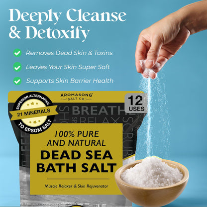 Aromasong Dead Sea Bath Salt – 100% Pure & Natural Minerals for Soaking, 5 lb Bulk Resealable Pack