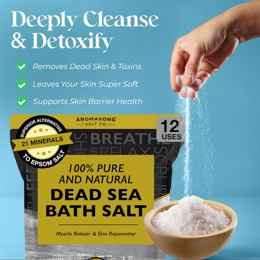 Aromasong Dead Sea Bath Salt – 100% Pure & Natural Minerals for Soaking, 5 lb Bulk Resealable Pack
