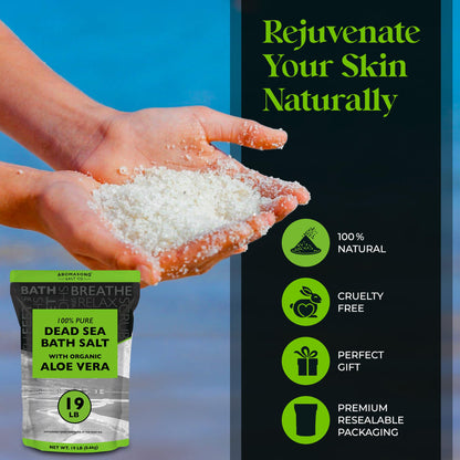 Aromasong Dead Sea Salt with Organic Aloe Vera – 19 Lbs Bulk Spa Bath Salts, Pure & Natural