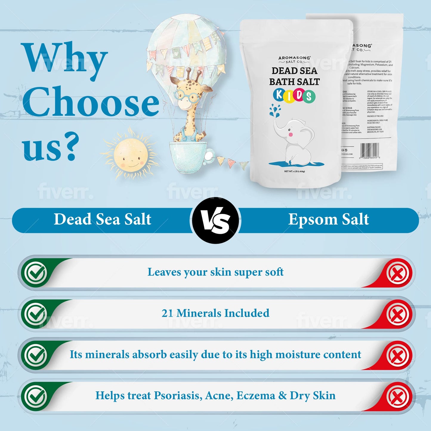 Aromasong Dead Sea Salt for Kids Bath Soak – 19 Lbs Bulk, Fine Grain, 100% Pure & Natural