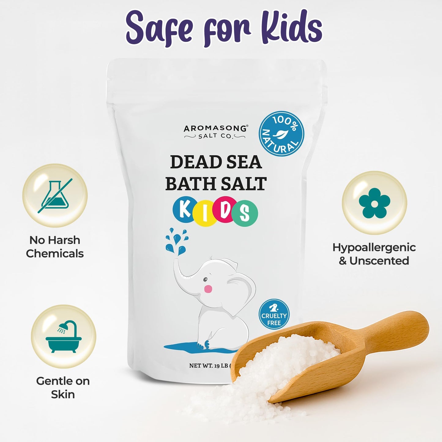 Aromasong Dead Sea Salt for Kids Bath Soak – 19 Lbs Bulk, Fine Grain, 100% Pure & Natural