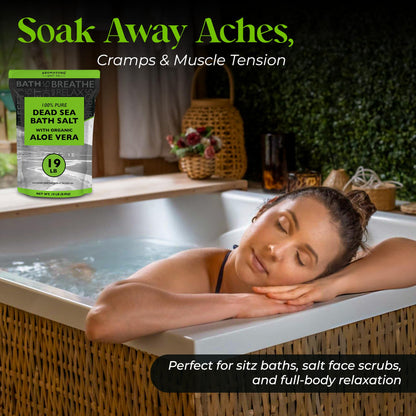 Aromasong Dead Sea Salt with Organic Aloe Vera – 19 Lbs Bulk Spa Bath Salts, Pure & Natural