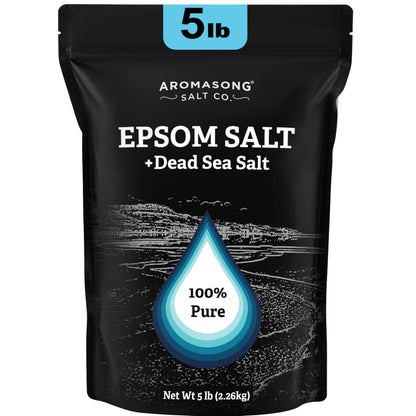Aromasong Epsom Salt with Dead Sea Salt – 5 lb Bath Salt for Foot & Muscle Soaks