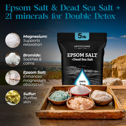 Aromasong Epsom Salt with Dead Sea Salt – 5 lb Bath Salt for Foot & Muscle Soaks