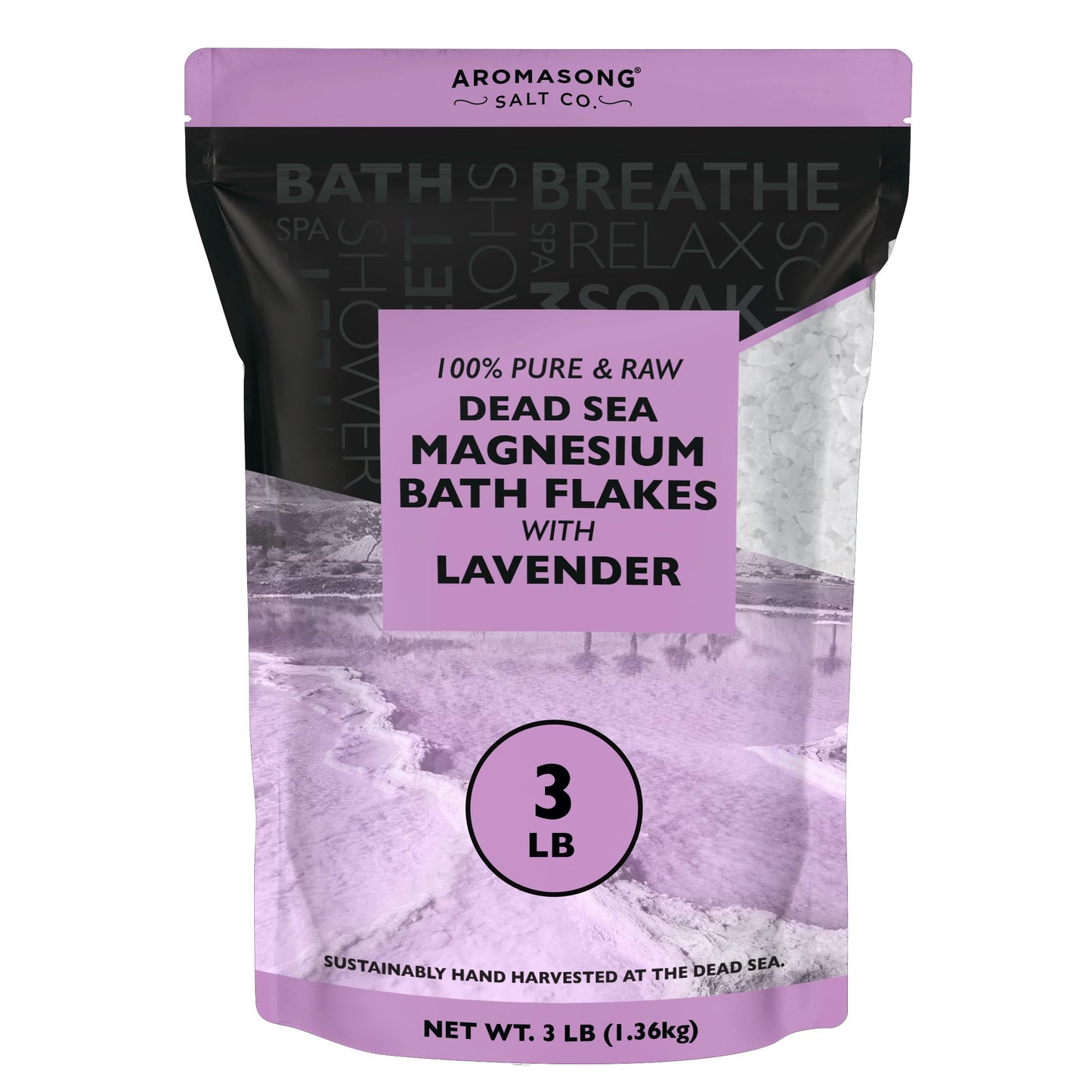 Aromasong RAW Magnesium Bath Flakes with Lavender – 3 lb Dead Sea Magnesium Chloride Mineral Soak