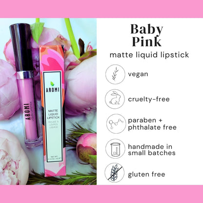 Aromi Baby Pink Matte Liquid Lipstick – Velvety Matte, Long-Lasting, Vegan