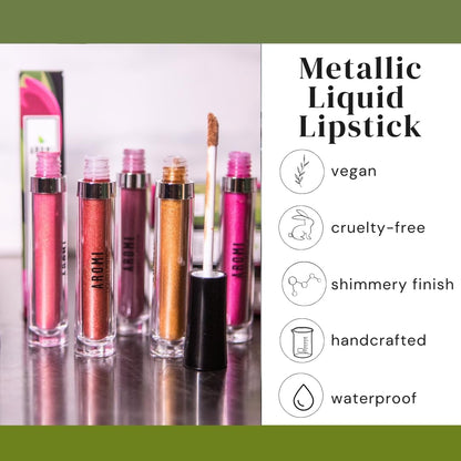 Aromi Hot Pink Metallic Liquid Lipstick – Fab Flamingo | Vegan, Cruelty-Free, Long-Lasting