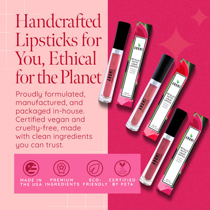 Aromi Metallic Liquid Lipstick – Pink Sugar | Long-Lasting, Transfer-Proof, Waterproof Lip Color (Paraben & Phthalate Free)