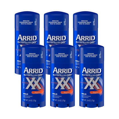 Arrid XX Extra Extra Dry Solid Antiperspirant Deodorant – Regular, 2.6 oz, Pack of 6