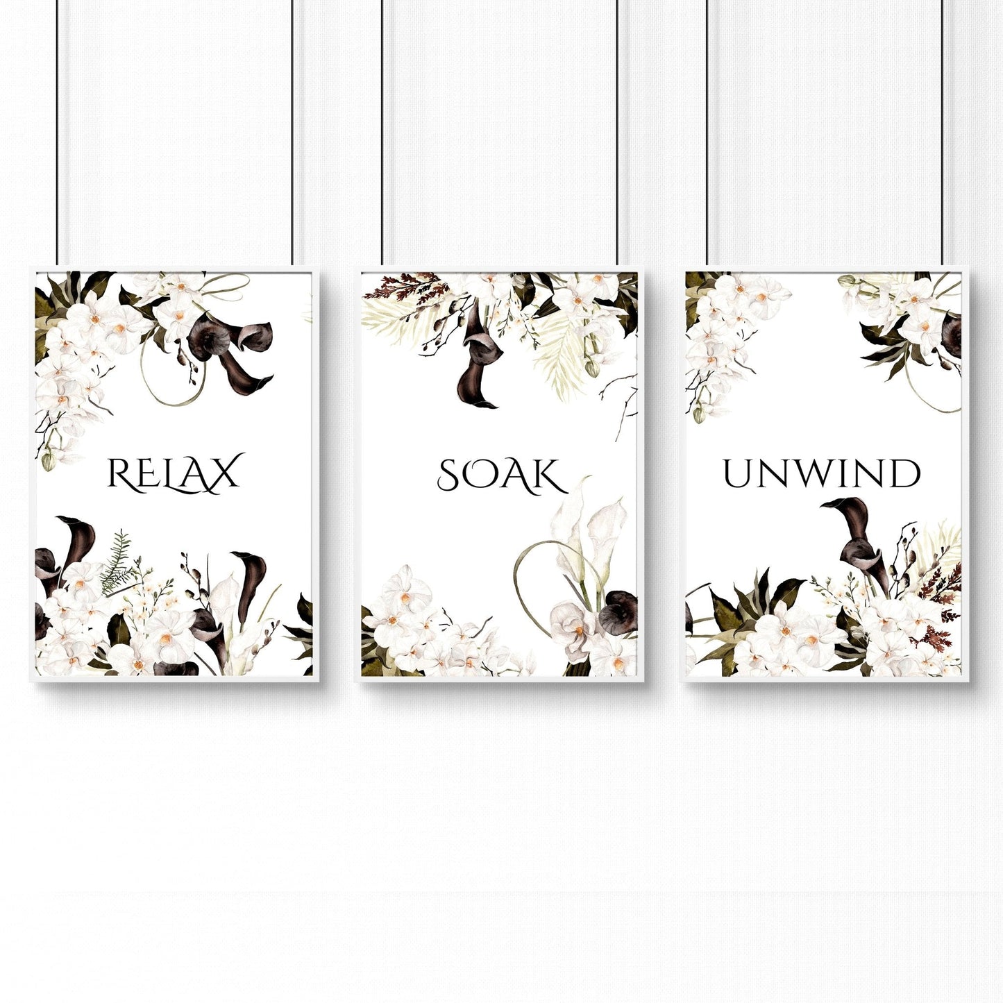 Bathroom Wall Art Black & White Set of 3 Prints
