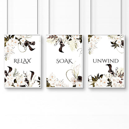 Bathroom Wall Art Black & White Set of 3 Prints