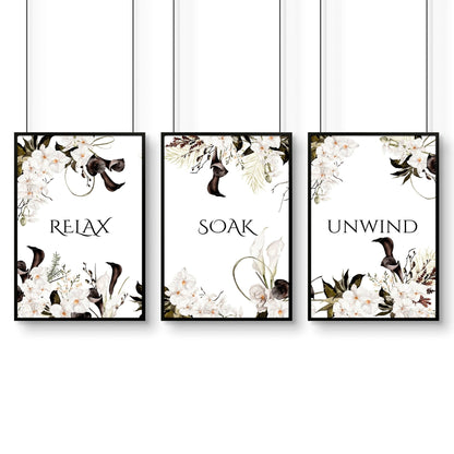 Bathroom Wall Art Black & White Set of 3 Prints