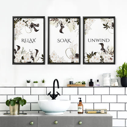 Bathroom Wall Art Black & White Set of 3 Prints