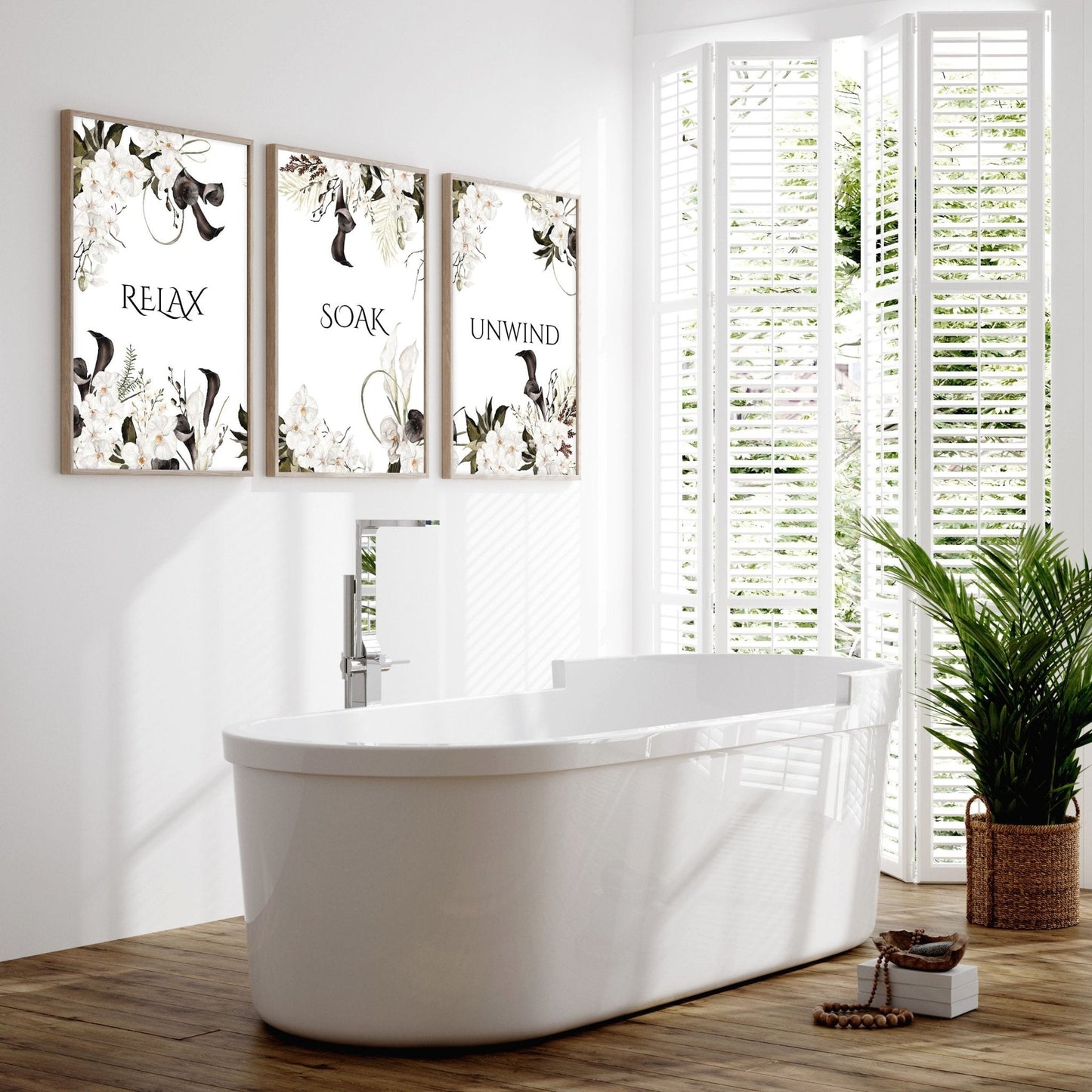 Bathroom Wall Art Black & White Set of 3 Prints
