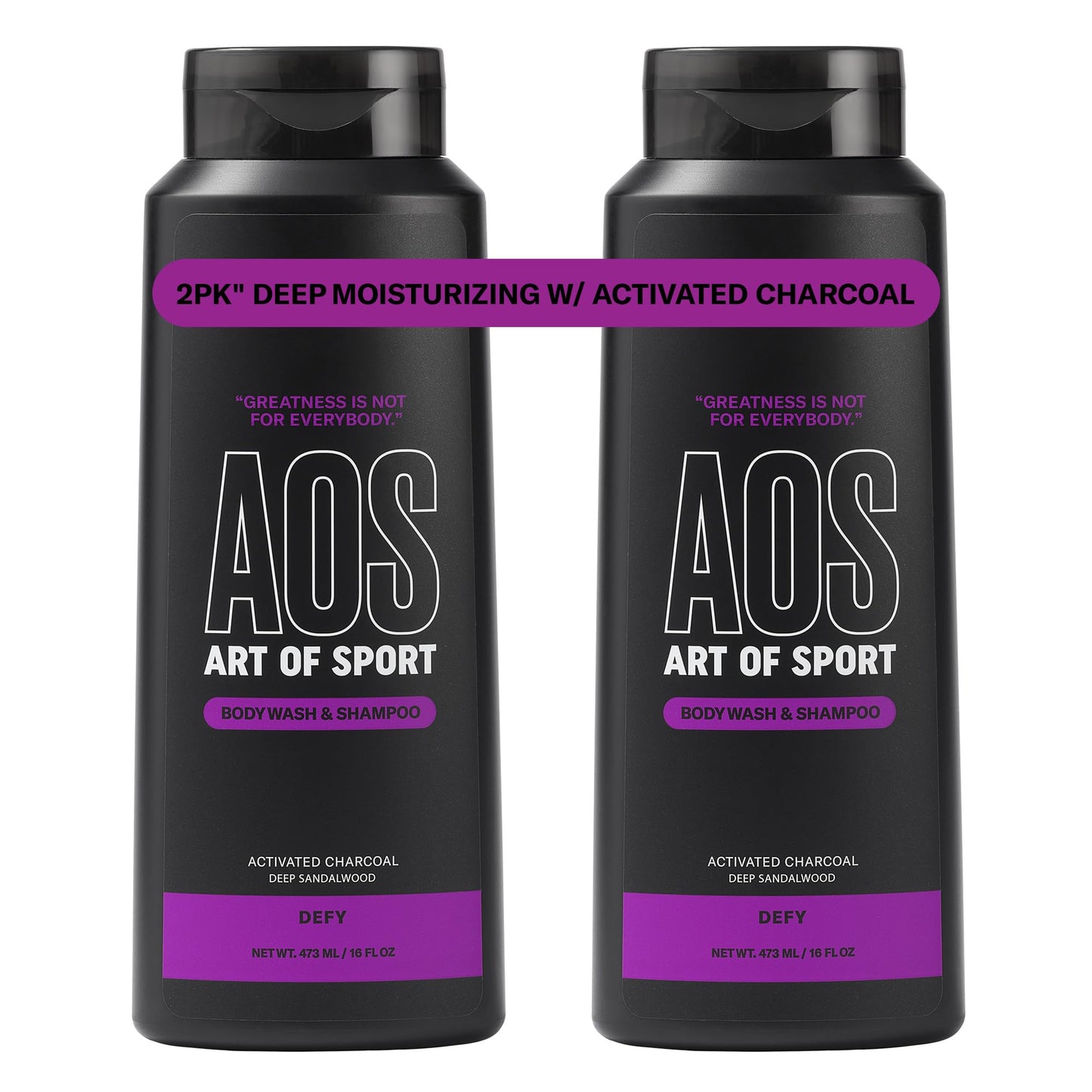 Art of Sport Men's 2-in-1 Body Wash & Shampoo with Activated Charcoal – Defy Scent, Sandalwood | 16 fl oz (Pack of 2)